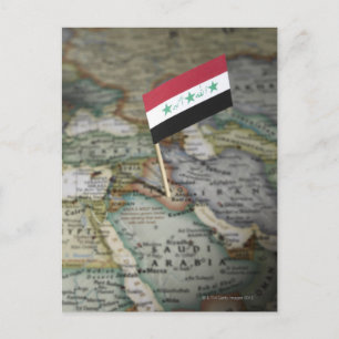 Iraq flag in map postcard