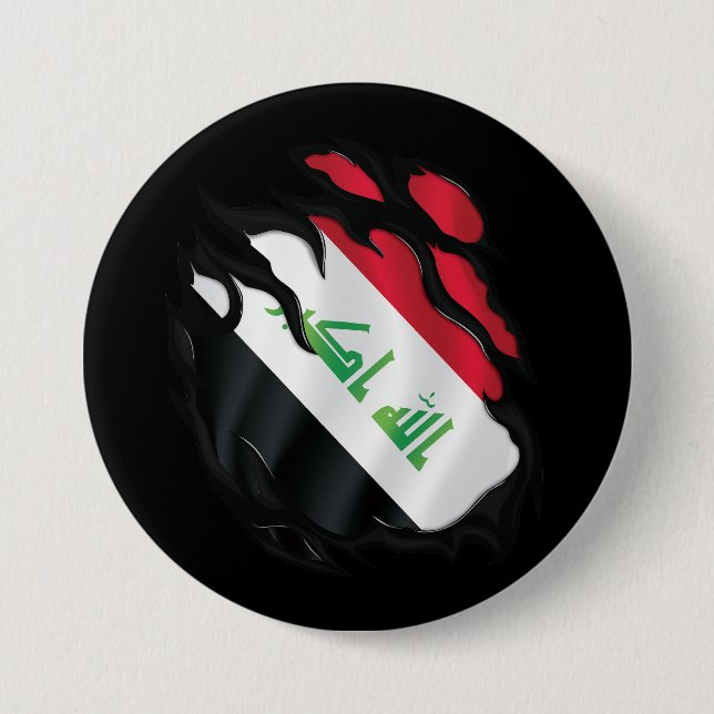 Iraq Ripped Flag 3 Inch Round Button (Front)