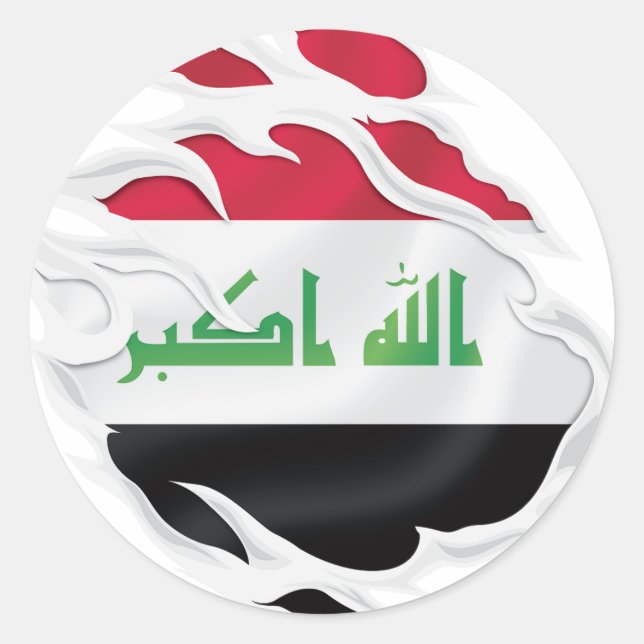 Iraq Ripped Flag Classic Round Sticker (Front)