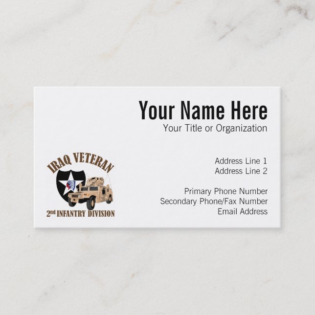 Iraq Vet 2nd ID - Humvee Business Card (Front)