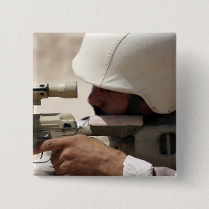 Iraqi Army Sergeant sights in down range 2 Inch Square Button