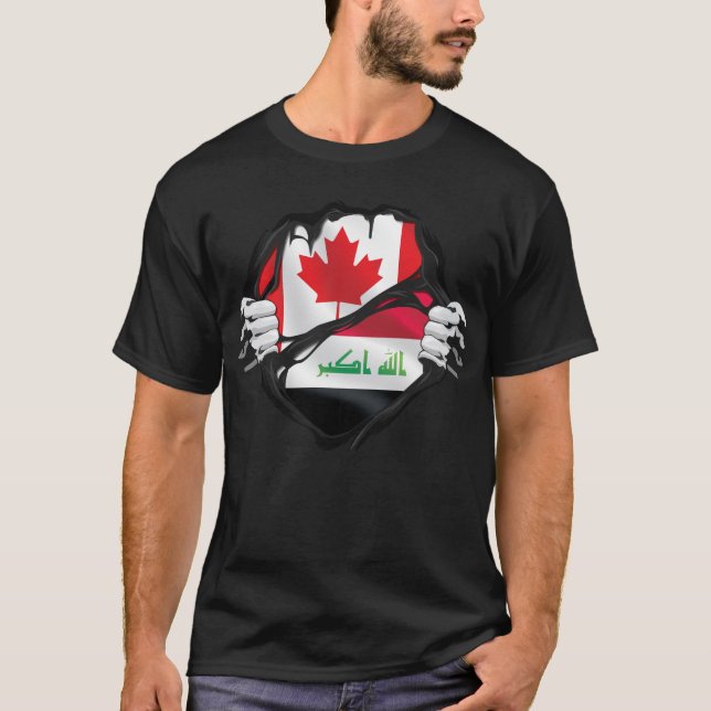 Iraqi Canadian Hands Ripped Roots Flag T-Shirt (Front)