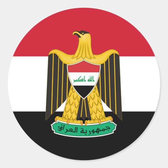 Iraqi Flag & Coat of Arms, Flag of Iraq Classic Round Sticker (Front)
