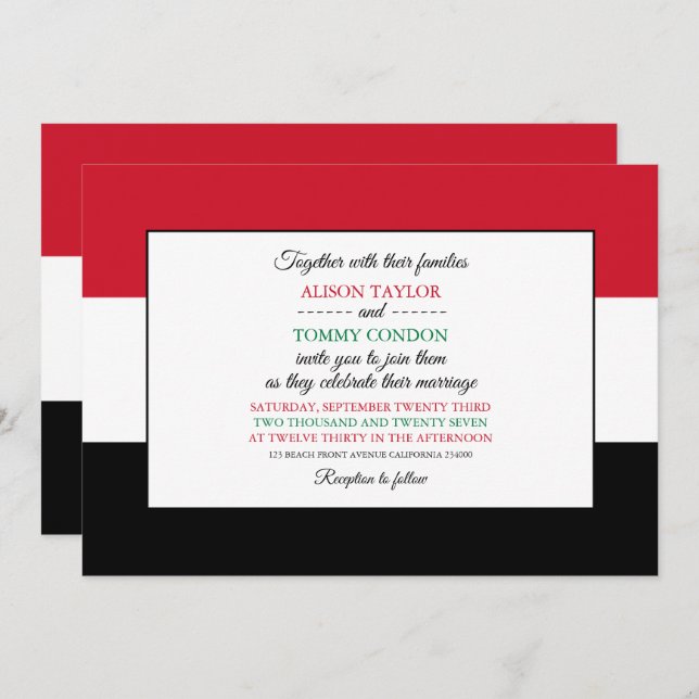 Iraqi Flag, Flag of Iraq Wedding Invitation (Front/Back)