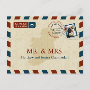 Ireland Airmail Wedding Thank You Postcard