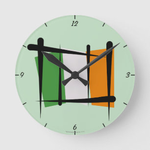 Ireland Brush Flag Round Clock