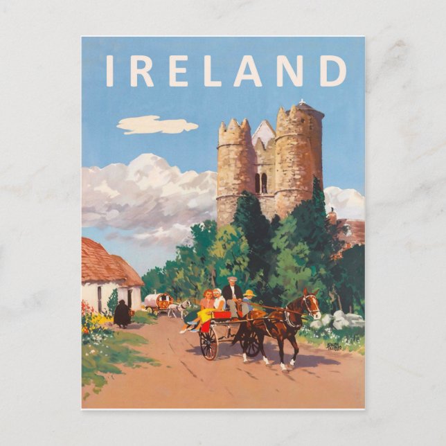 Ireland, caravan is passing on the village road postcard (Front)