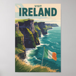 Ireland Cliffs of Moher Illustration Travel Art Poster