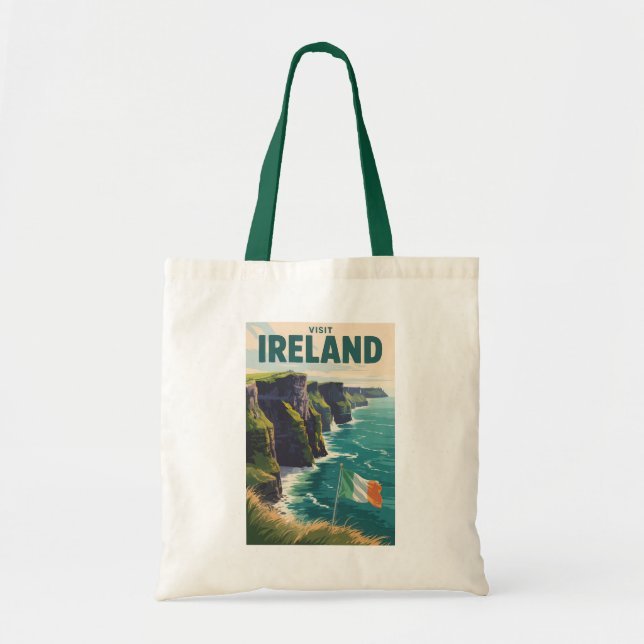 Ireland Cliffs of Moher Illustration Travel Art Tote Bag (Front)