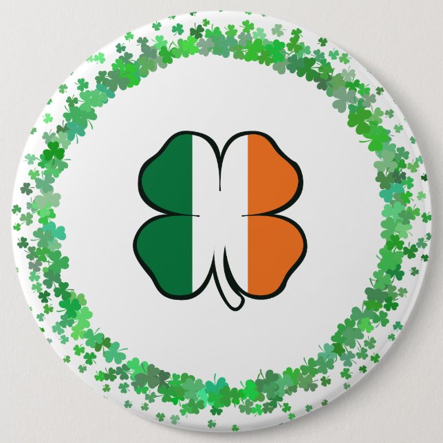 Ireland Clover Saint Patrick's Day 6 Inch Round Button (Front)