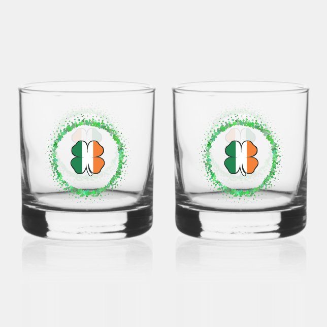 Ireland Clover Saint Patrick's Day Whiskey Glass (Front)