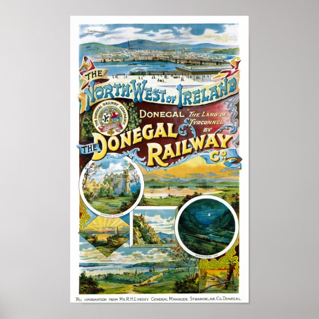 Ireland Donegal Railway Restored Vintage Poster (Front)