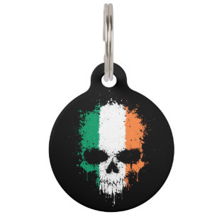 Ireland Dripping Splatter Skull Pet Tag