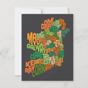 Ireland Eire County Text Map