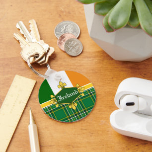 Ireland/Erin go bragh/Irish flag/tartan/kell harp Keychain