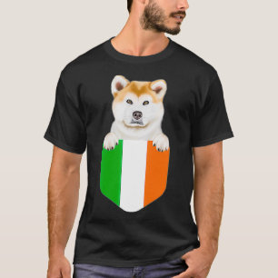 Ireland Flag Akita Dog In Pocket T-Shirt