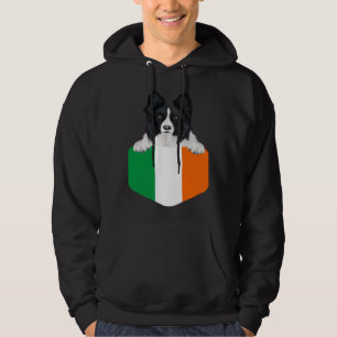 Ireland Flag Border Collie Dog In Pocket Hoodie