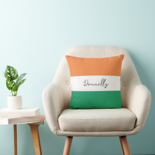 Ireland Flag Colours Irish Surname Name Custom Throw Pillow