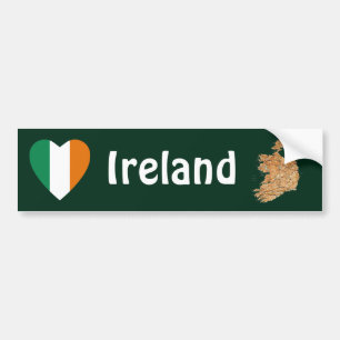 Ireland Flag Heart + Map Bumper Sticker