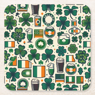 Ireland Flag Irish Shamrock Celtic St Patricks Day Square Paper Coaster