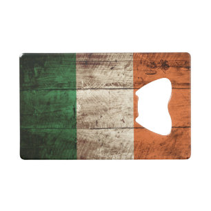Ireland Flag on Old Wood Grain Wallet Bottle Opener