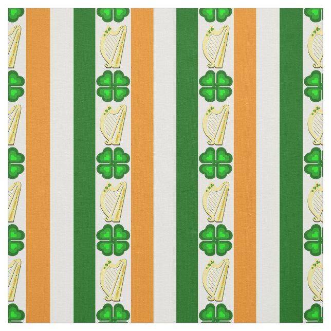 Ireland flag/Orange, shamrocks, Irish harp stripe Fabric (Swatch)