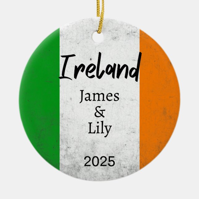 Ireland Flag Ornament, Personalized Ireland Ceramic Ornament (Front)