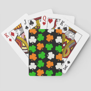 Ireland Flag Papercut Clovers Black Playing Cards