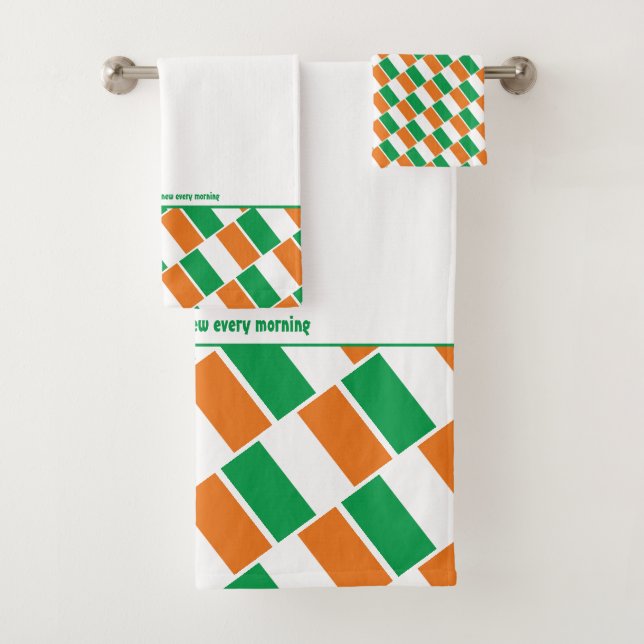 IRELAND FLAG Personalized Scripture WHITE Bath Towel Set (Insitu)
