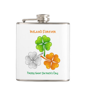 Ireland Forever Lucky Shamrock Hip Flask
