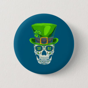 Ireland Gift Clover Mexican Irish Skull St Patrick 2 Inch Round Button
