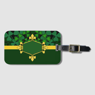 Ireland green shamrocks, add monogram/initials 5 luggage tag