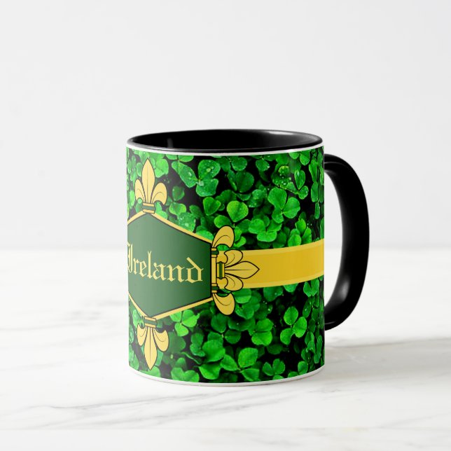 Ireland green shamrocks, Customize with name 10 Mug (Front Right)
