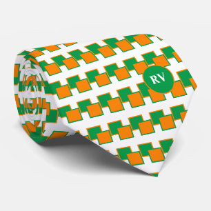 Ireland Green White Orange Pattern Monogrammed Tie