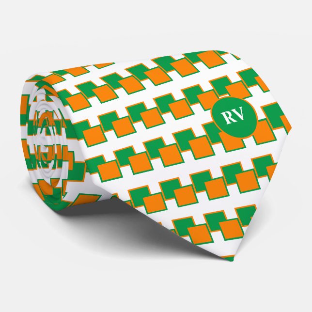 Ireland Green White Orange Pattern Monogrammed  Tie (Rolled)
