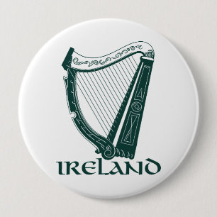 Ireland Harp Design, Irish Harp 4 Inch Round Button