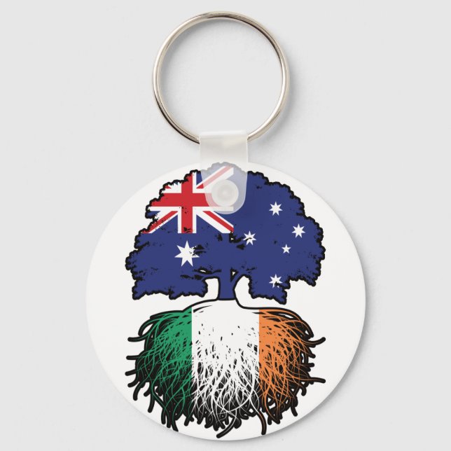 Ireland Irish Australian Australia Tree Roots Flag Keychain (Front)