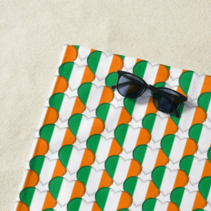 Ireland Irish Flag Colours Hearts Patriotic Beach Towel