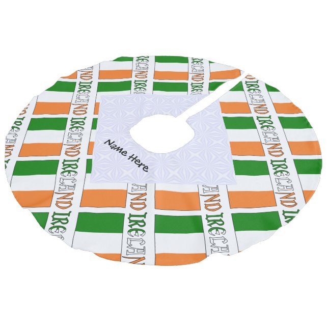 Ireland Irish Flag Tiled Personalized Faux Linen Tree Skirt (Angled)