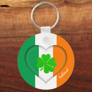 Ireland & Irish Heart, Flag lucky clover /shamrock Keychain