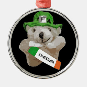 Ireland, Irish Leprechaun Teddy Bear, Black Metal Ornament