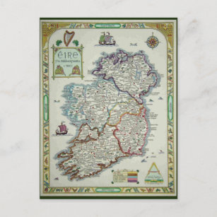 Ireland Map - Irish Eire Erin Historic Map Postcard