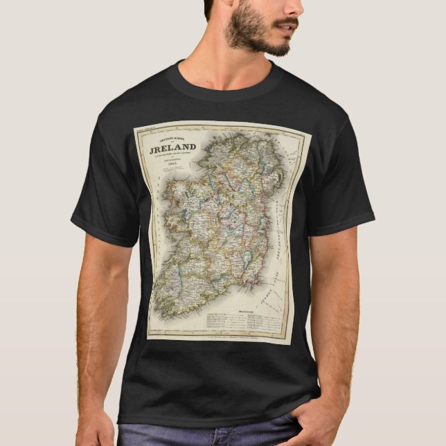 Ireland Map - Irish Eire Erin Historic Map T-Shirt (Front)