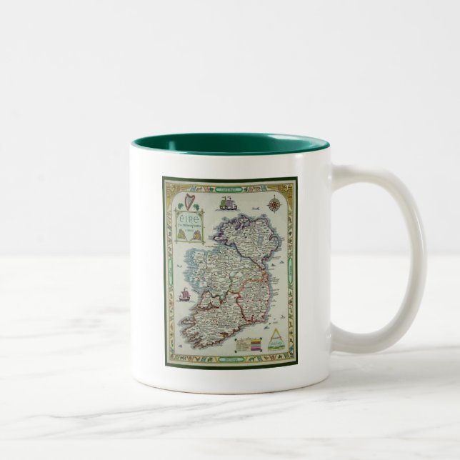 Ireland Map - Irish Eire Erin Historic Map Two-Tone Coffee Mug (Right)