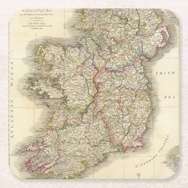 Ireland map square paper coaster (Front)