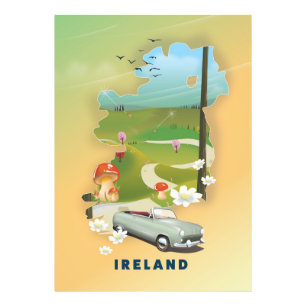 Ireland map vintage travel poster