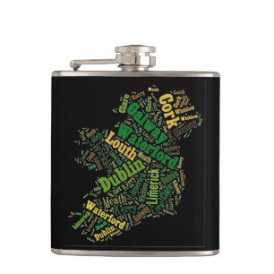 Ireland Map Word Art Flask