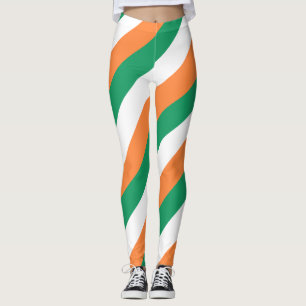 Ireland National Flag Colours Diagonal Striped Leggings