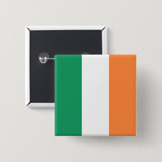 Ireland National Flag, Irish standard, Banner 2 Inch Square Button (Front & Back)