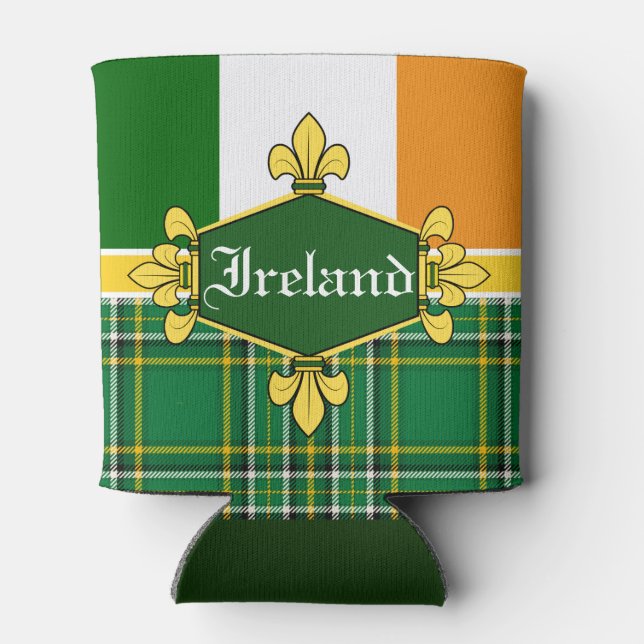 Ireland National flag, Tartan, Customize the name Can Cooler (Back)
